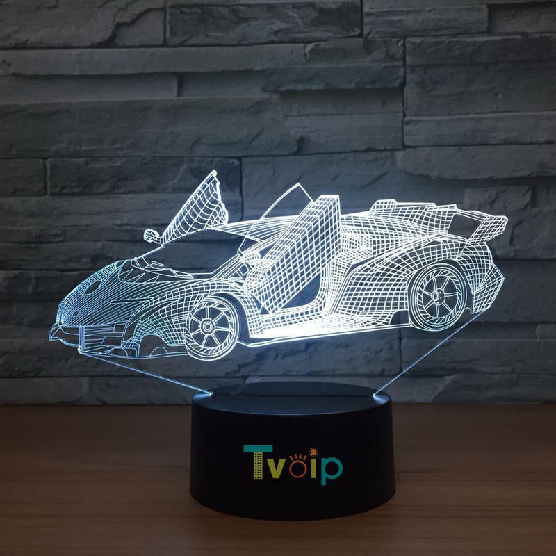 Tvoip 7 Color Changing Night Lamp 3D Atmosphere Bulbing Light 3D Visual Illusion LED Lamp for Kids Toy Christmas Birthday Gifts (Racing Car) - Image 3